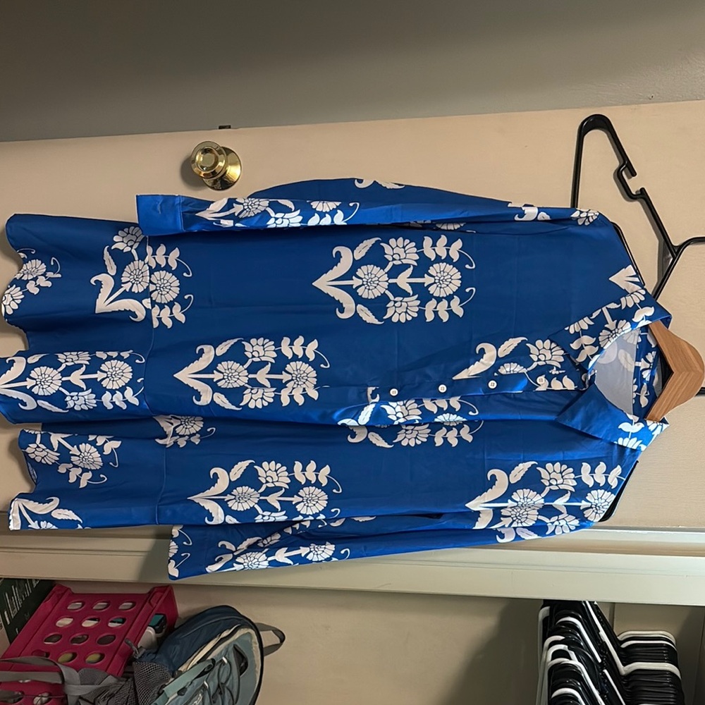 Blue and White Floral Button-Up Shirt